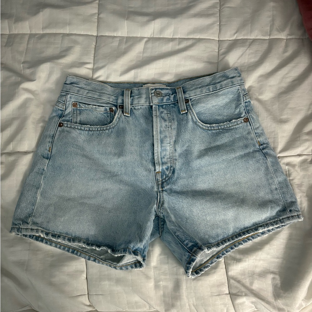 Agolde Parker Long Light Wash Denim Jean Shorts